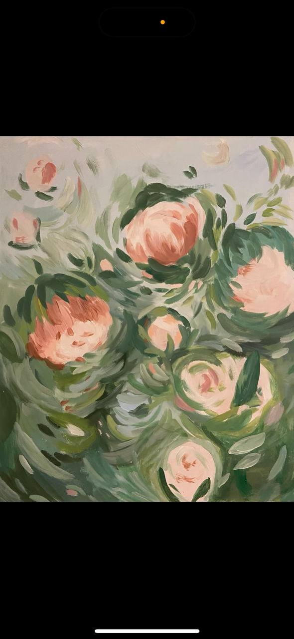 Impressionistic pink roses painting on canvas