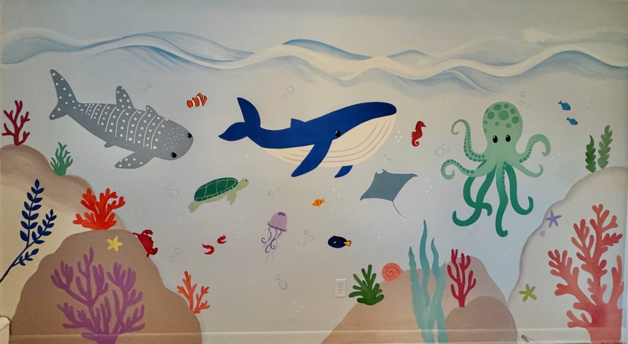 Underwater ocean mural - children's room